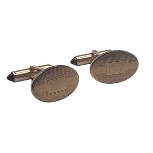 Vintage‎ Krementz Gold Tone Oval Cufflinks Amber Cabochon Signed